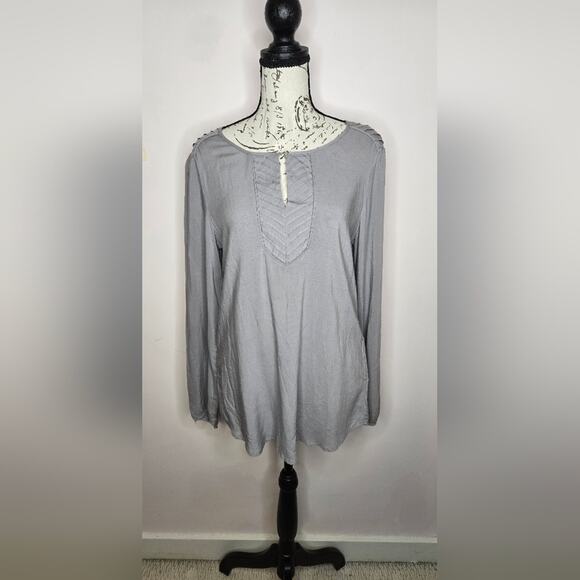 NWT SPENSE Womens Longsleeve Grey Blouse Keyhole Patterned Panel Front Size S - Picture 1 of 11